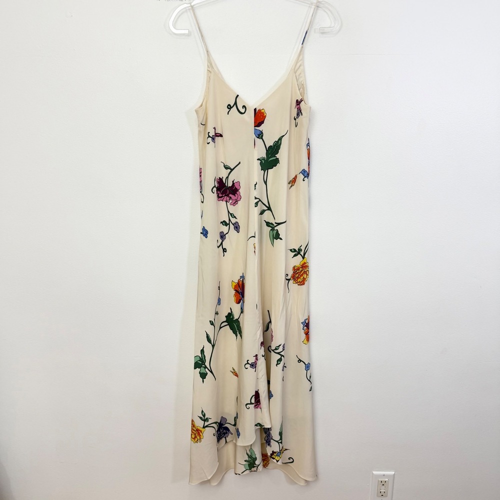 Tibi Strappy Handkerchief Floral Silk Maxi Dress Opal Beige Multi Size 0 - Picture 3 of 7